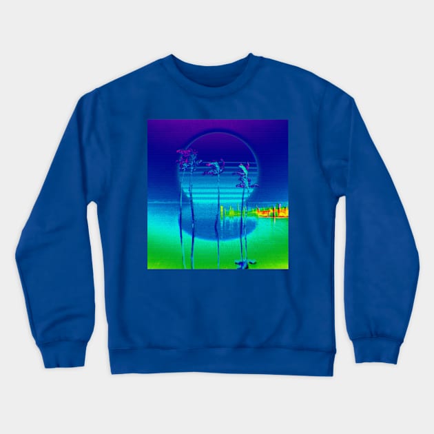 retrowave aesthetic green and blue Crewneck Sweatshirt by lofi_retrowave